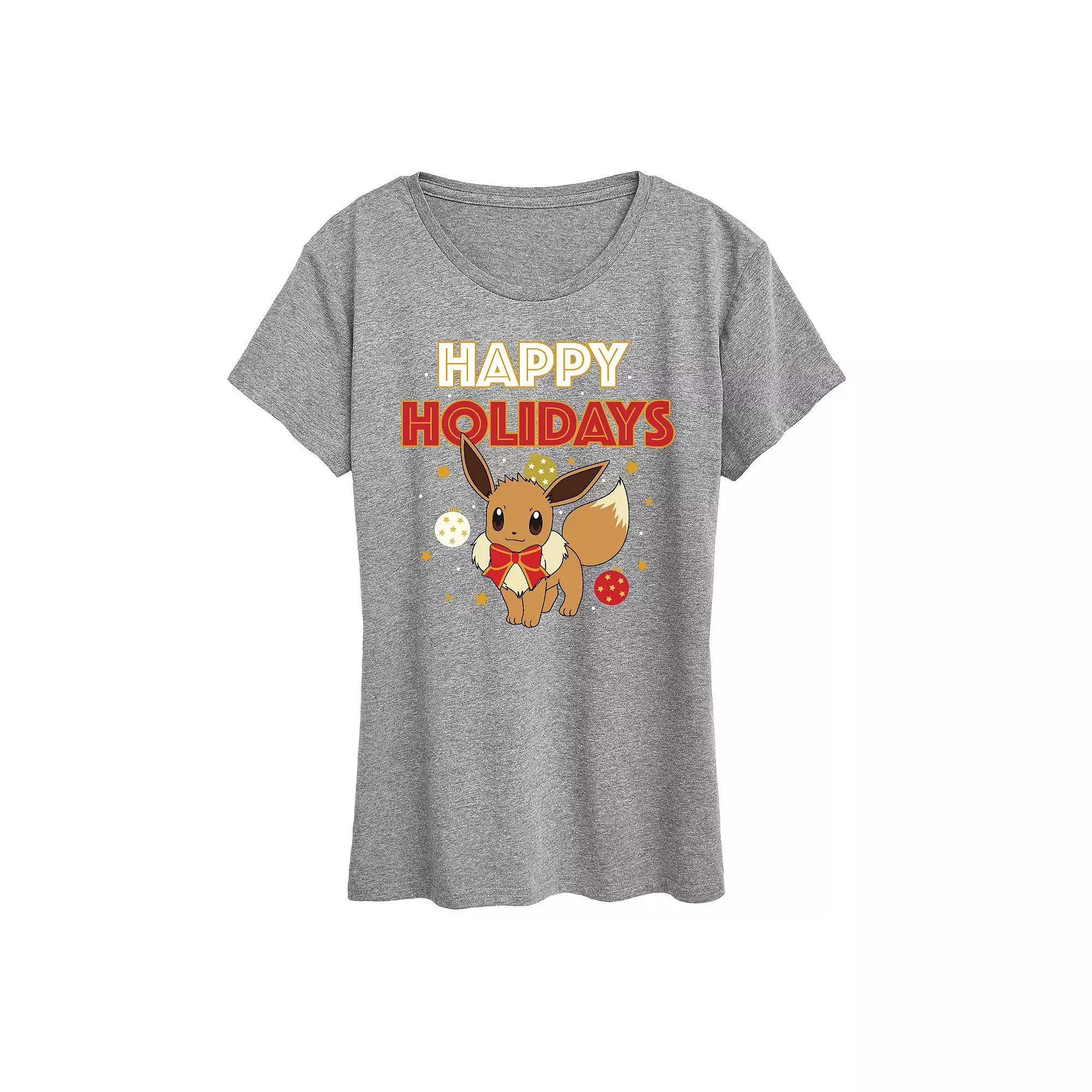 Womens Pokemon Happy Holidays Evee Tee, Girls Product Image