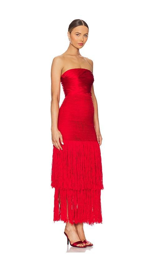 ALEJANDRA ALONSO ROJAS Draped Bustier Dress With Crochet In Red Product Image