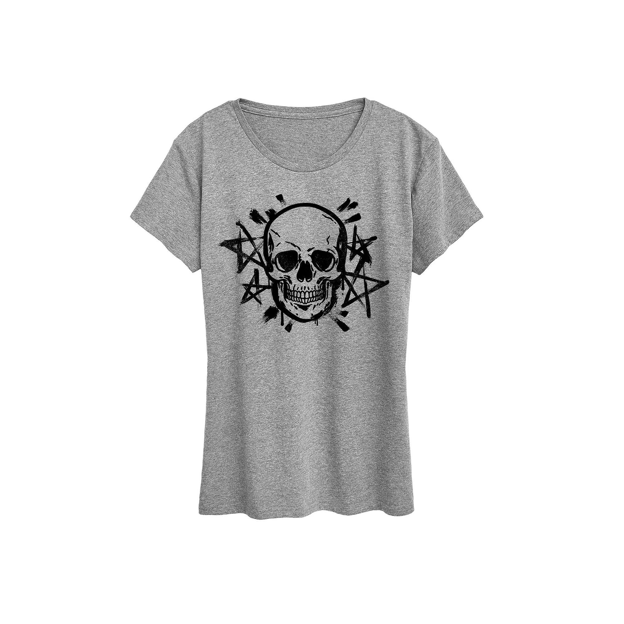 Womens Skull And Stars Graphic Tee Grey Dark Red Product Image
