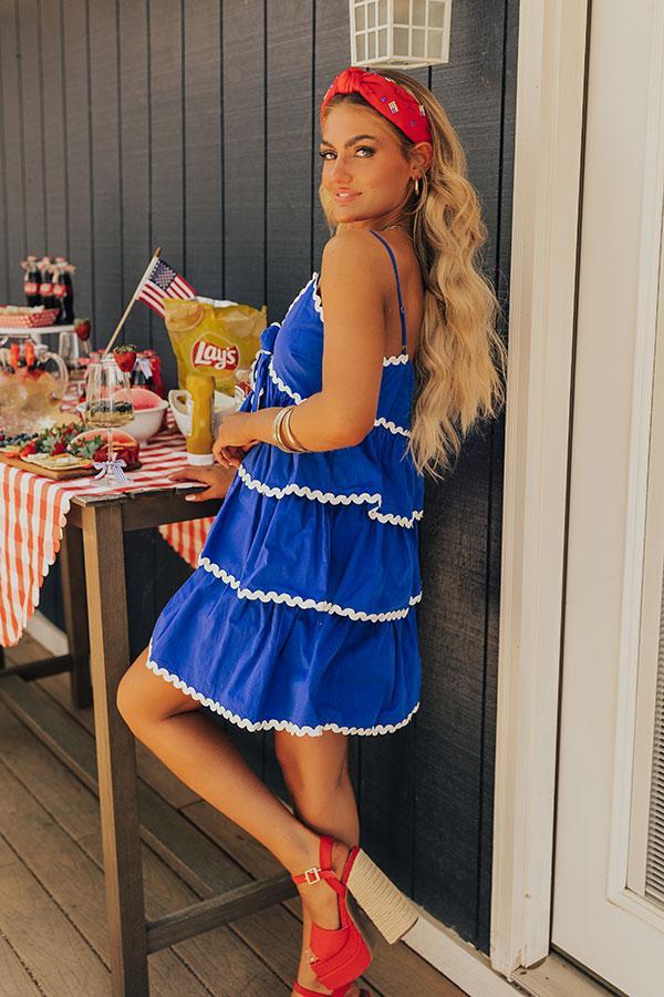 Americana Kisses Tiered Mini Dress in Royal Blue Product Image