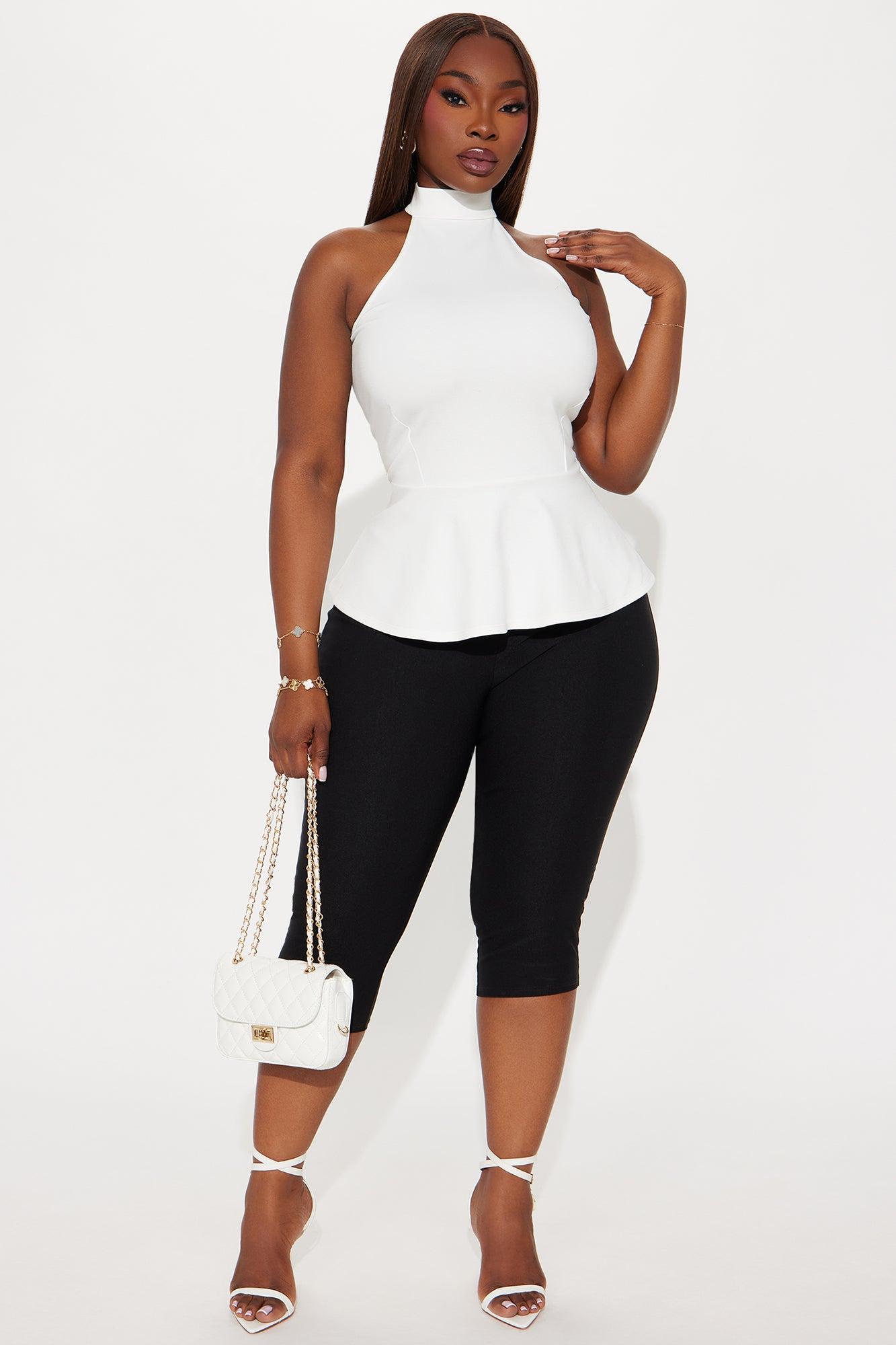 Fleur Ponte Peplum Halter Top - White Product Image