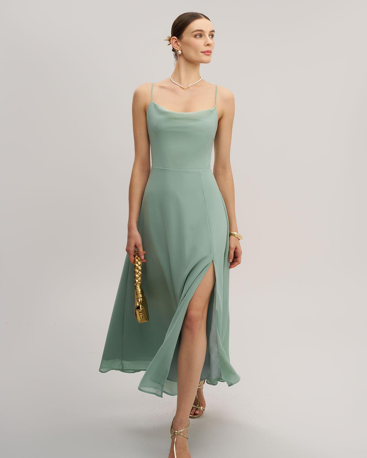 Green Slit Slip Maxi Dress Product Image