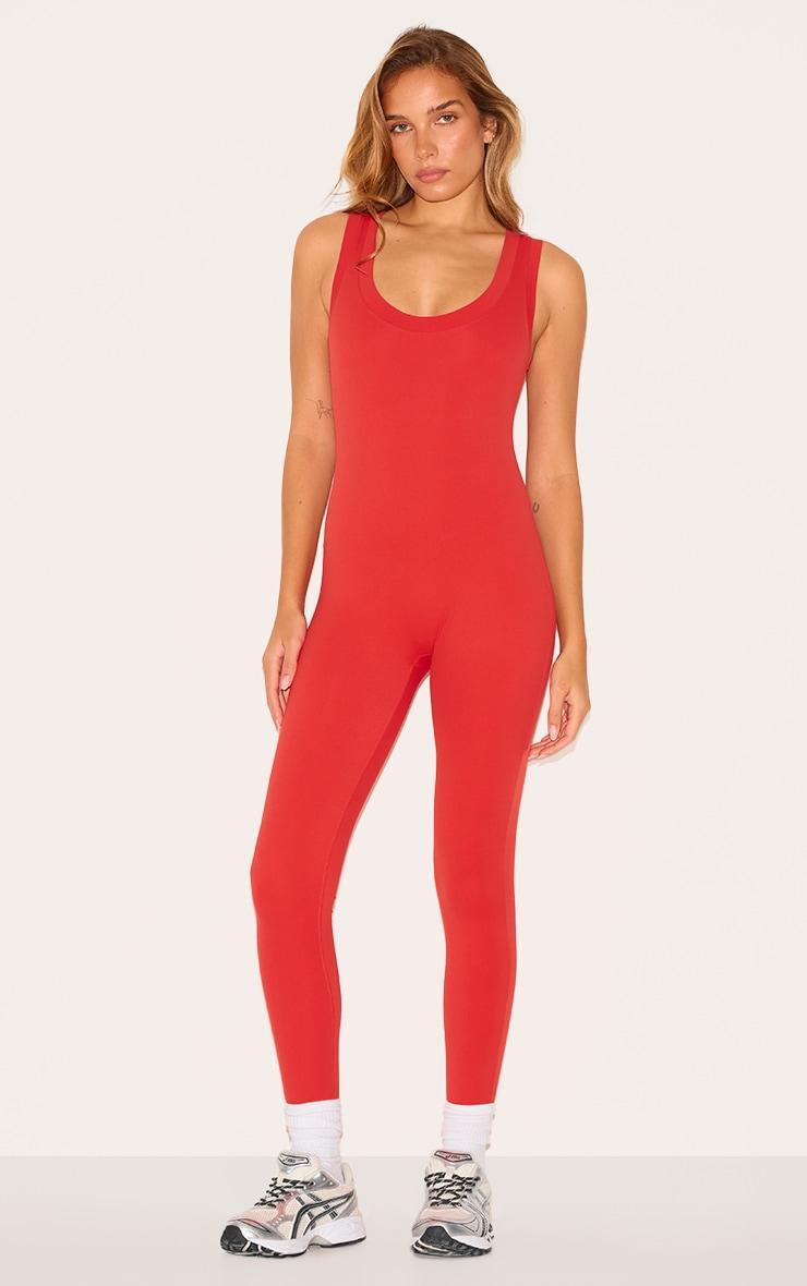  Red Sculpt Contrast Binding Unitard Product Image