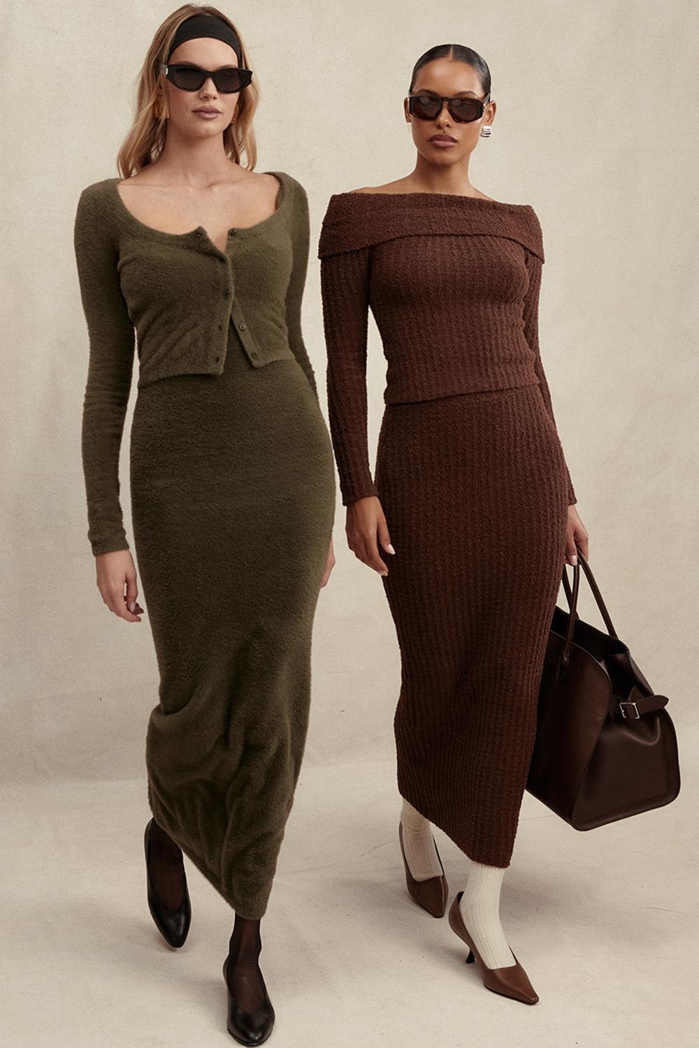 Saffron Chocolate Soft Boucle Knit Top Product Image
