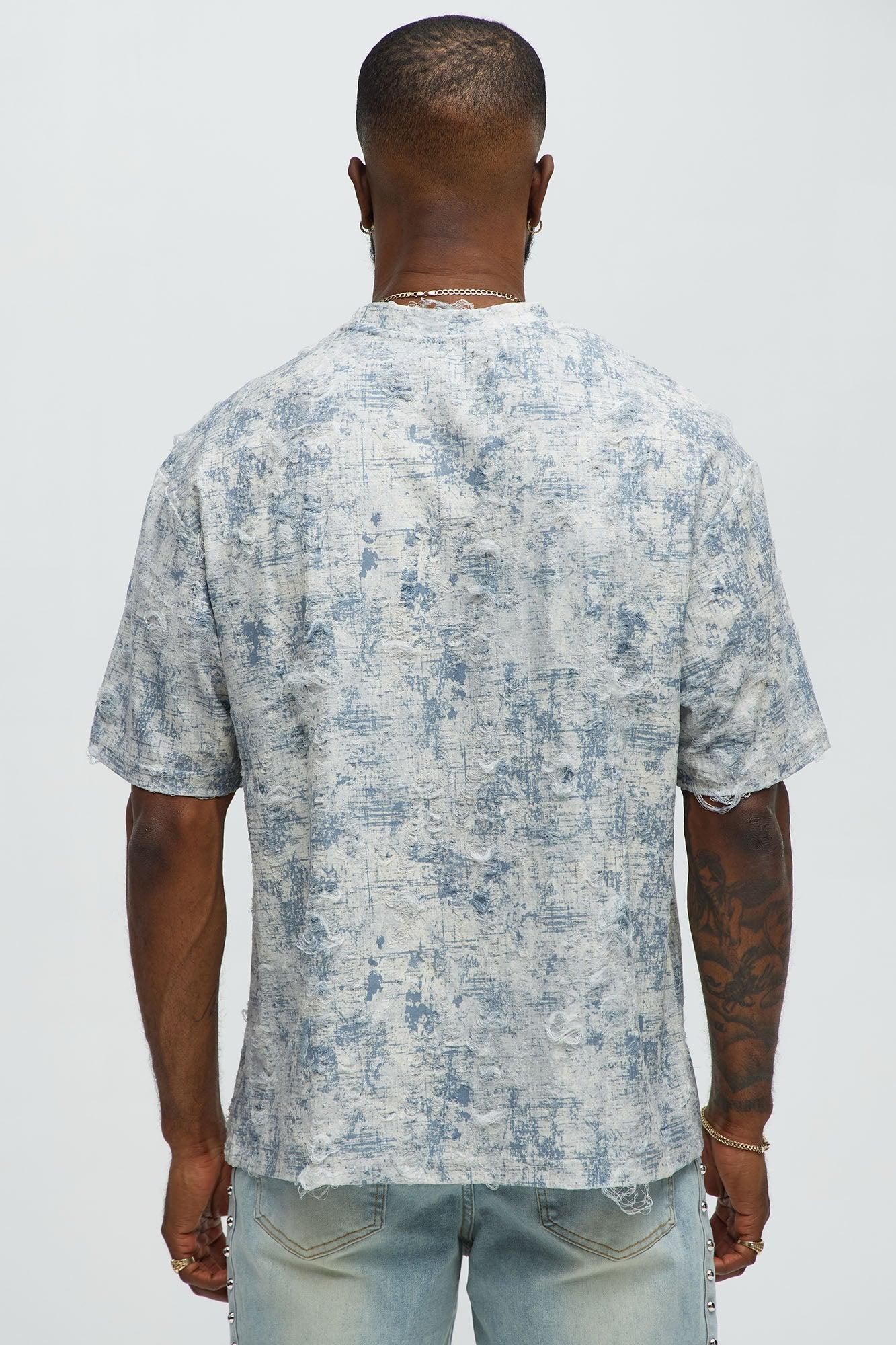 Distressed Relaxed Short Sleeve Tee Shirt - Cream Product Image