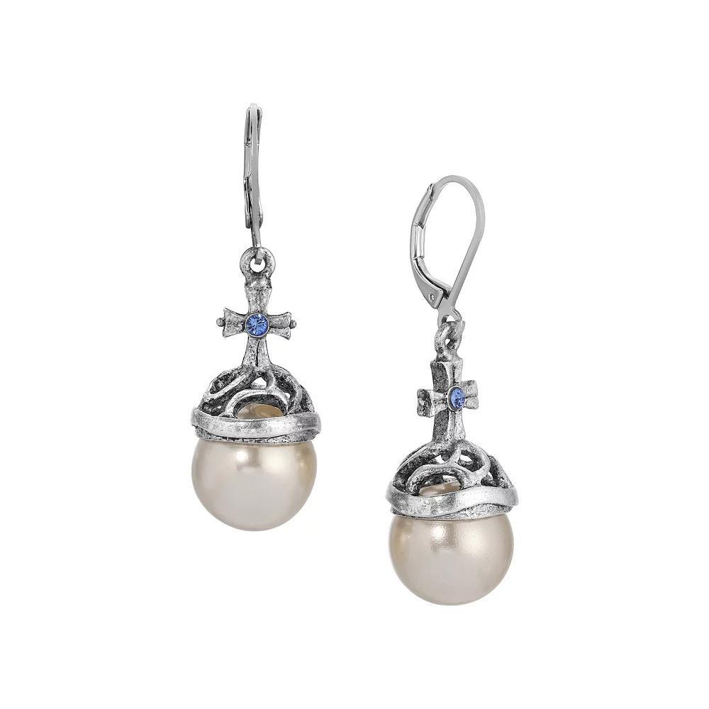 Symbols of Faith Round Stone Crystal Cross Earrings, Womens, Silver White Product Image