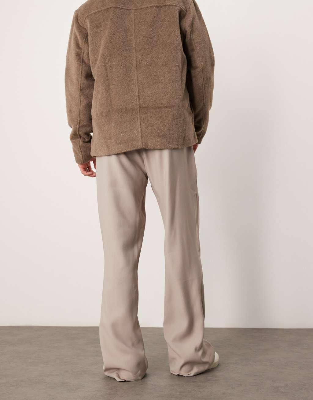 ASOS DESIGN wide flare dress pants with pleats in beige Product Image