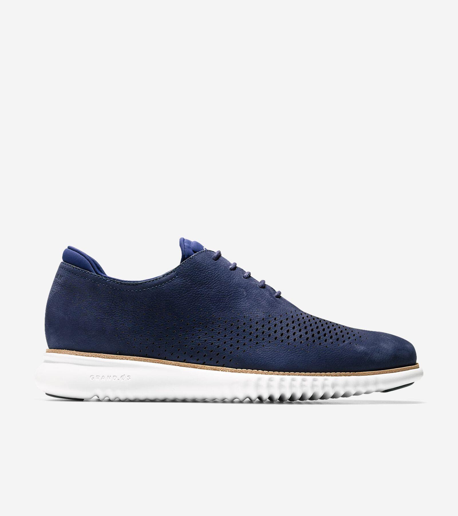 Cole Haan 2.Zerogrand Laser Wing Tip Oxford Lined (Marine Blue Nubuck/Optic White) Men's Lace up casual Shoes Product Image