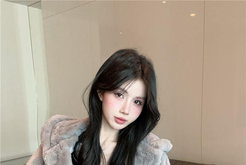 Plain Fluffy Zip-Up Crop Hoodie Product Image