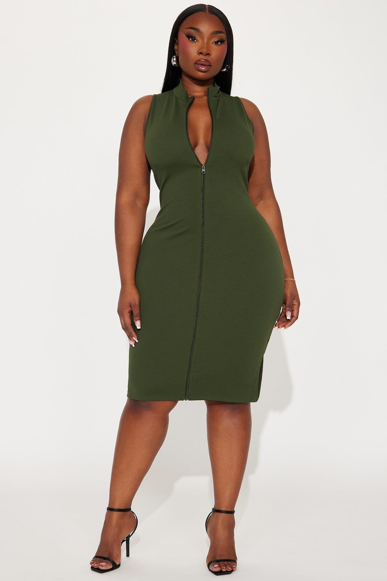 Zoey Textured Midi Dress - Olive Product Image