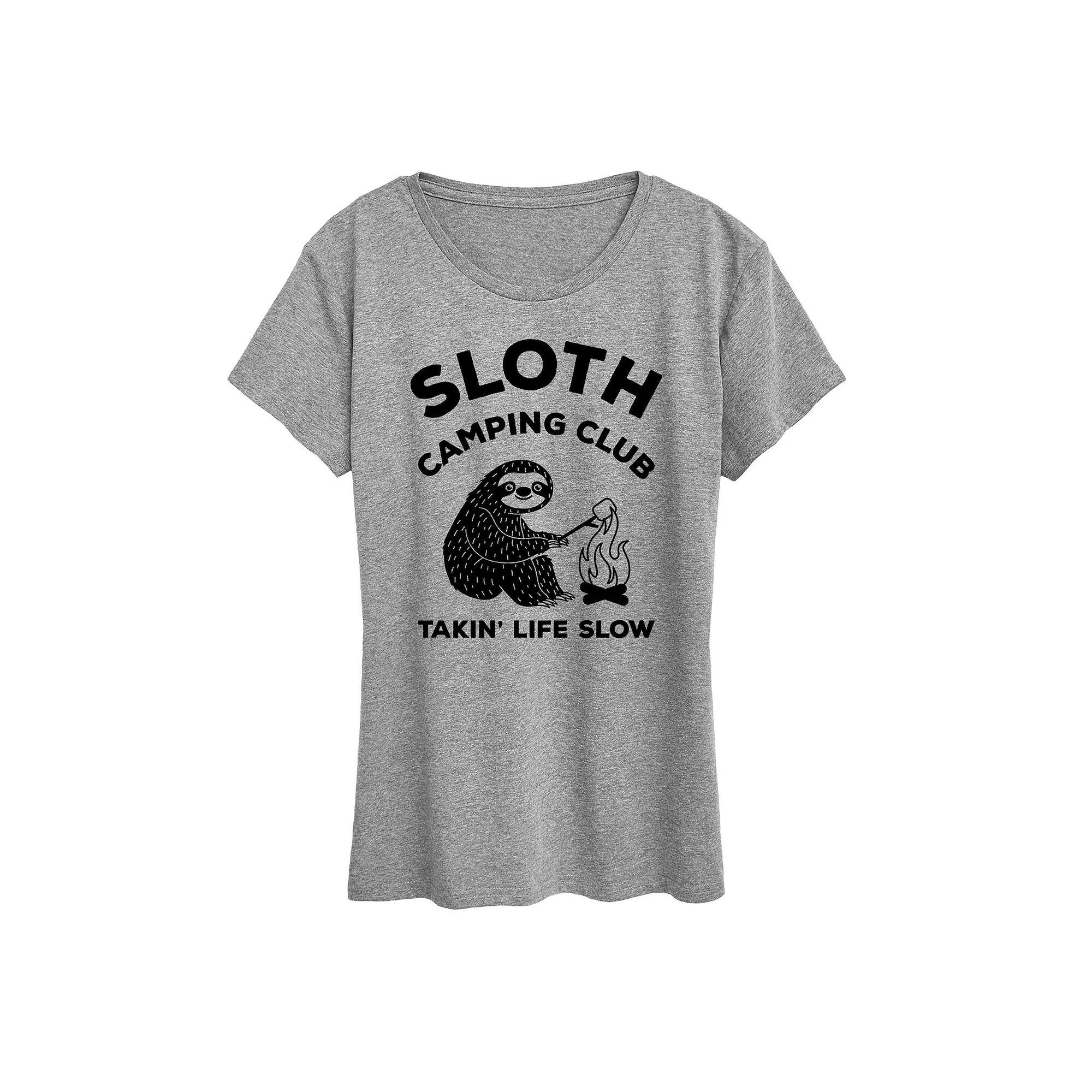 Womens Sloth Camping Club Graphic Tee Grey Gray Product Image