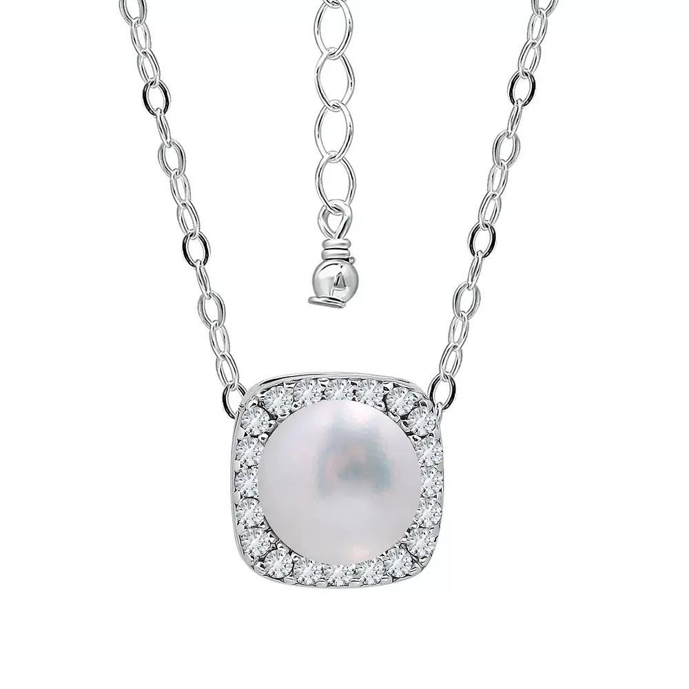 Aleure Precioso Sterling Silver Cubic Zirconia & Freshwater Cultured Pearl Square Pendant Necklace, Women's, Size: 18", Silver Tone Product Image