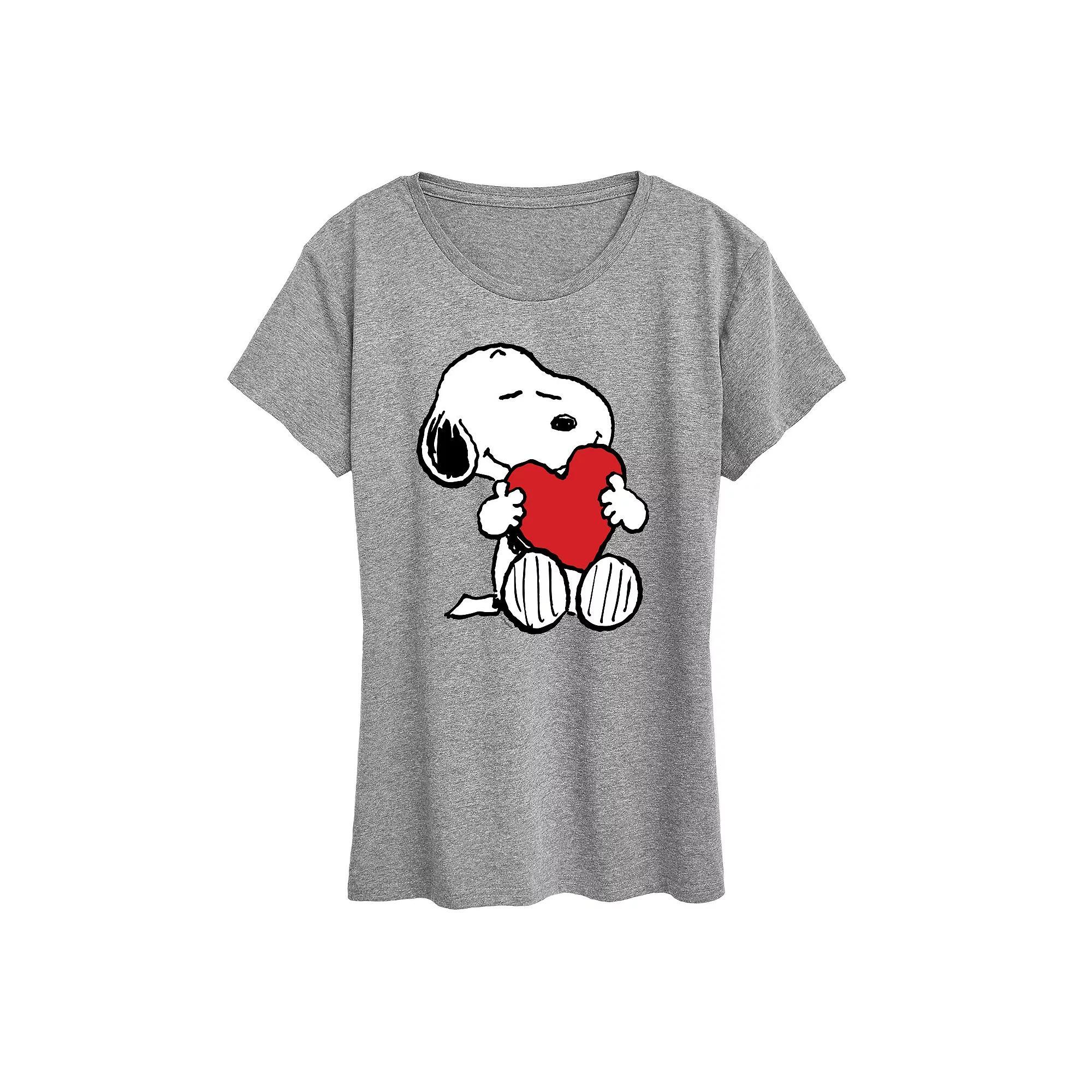 Womens Peanuts Snoopy Valentines Hugging Heart Graphic Tee Grey Gray Product Image