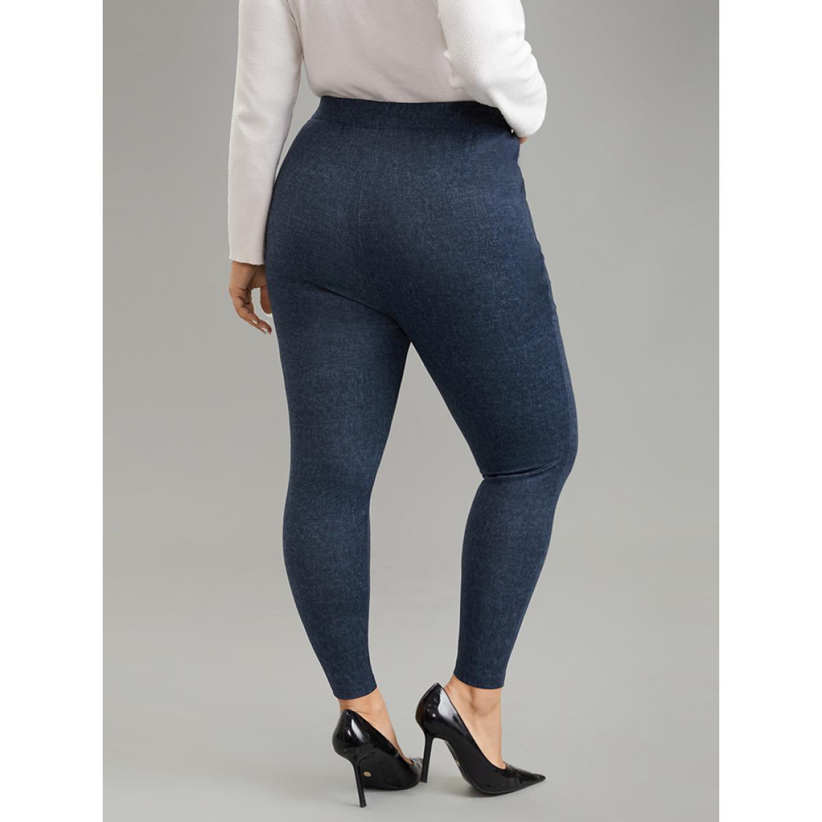 Plus Size Heather Knit Denim High Rise Skinny Leggings Women Midnight Casual High stretch Skinny High Rise Dailywear Leggings BloomChic 26/4X Product Image