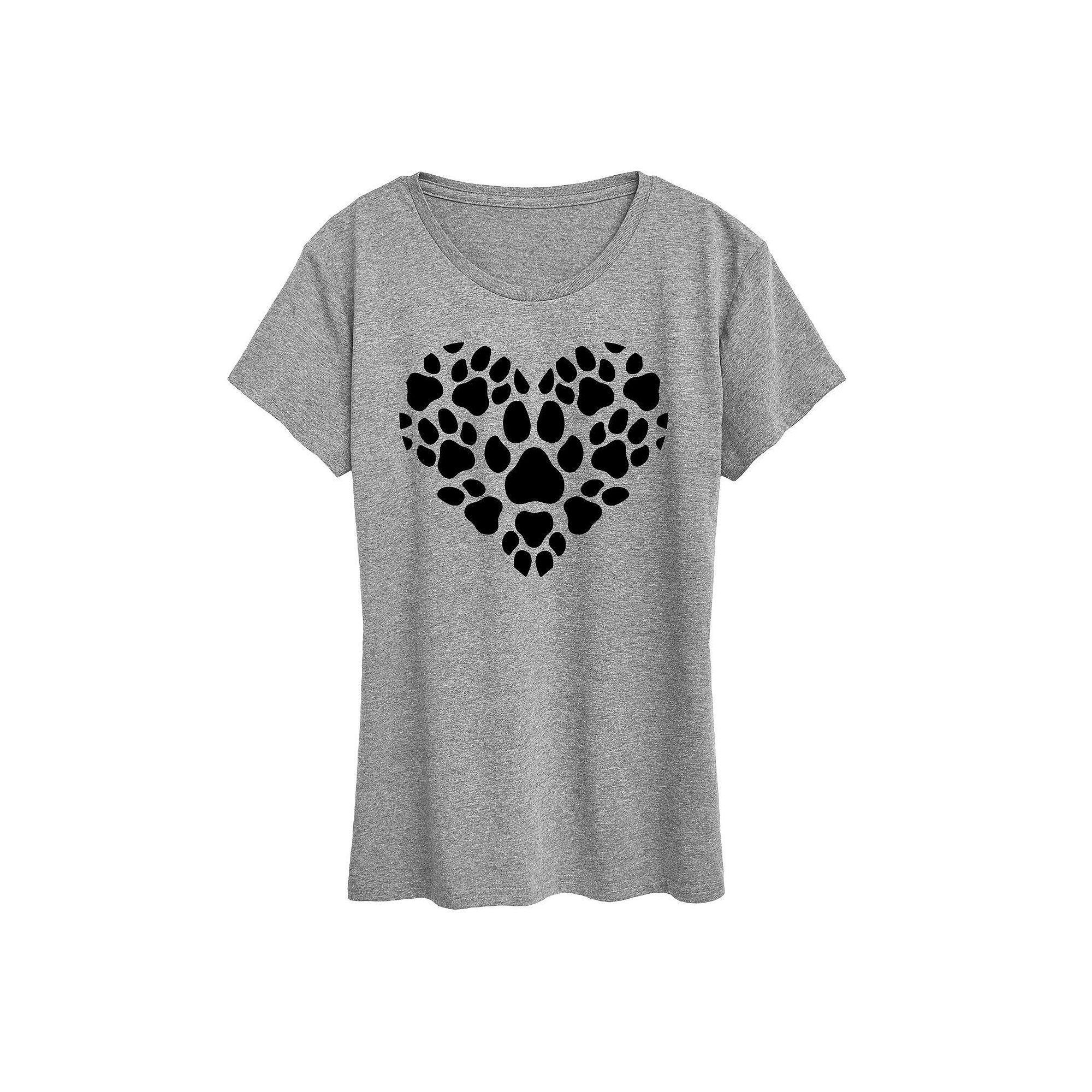 Womens Pawprint Heart Graphic Tee, Girls Product Image