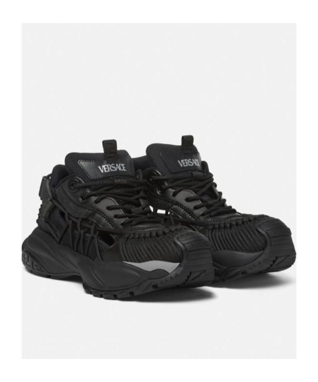 VERSACE Black Sneakers With Black Panelled Design And Cut-out Details Product Image