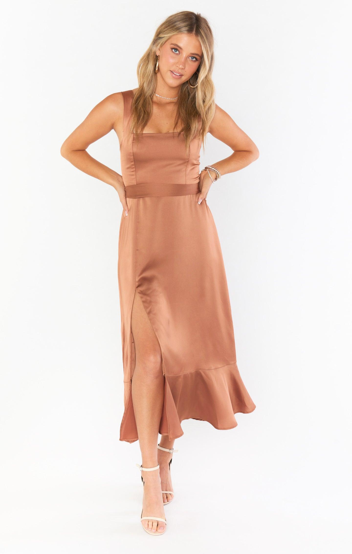 Claire Midi Dress ~ Copper Luxe Satin Product Image
