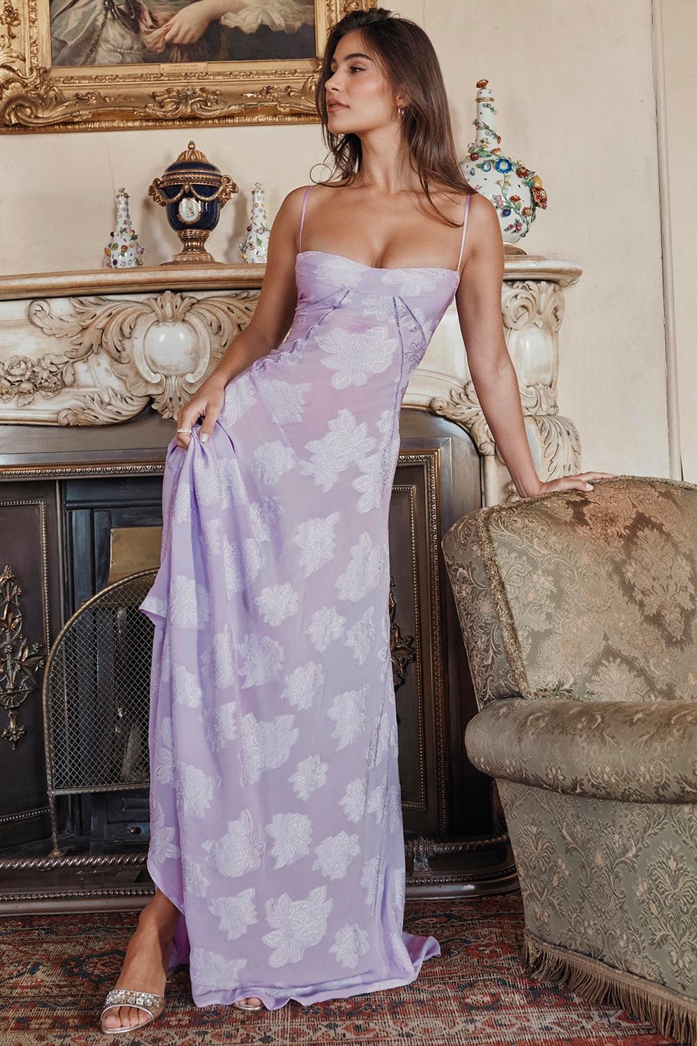 Seren  orchid floral lace back maxi dress Product Image