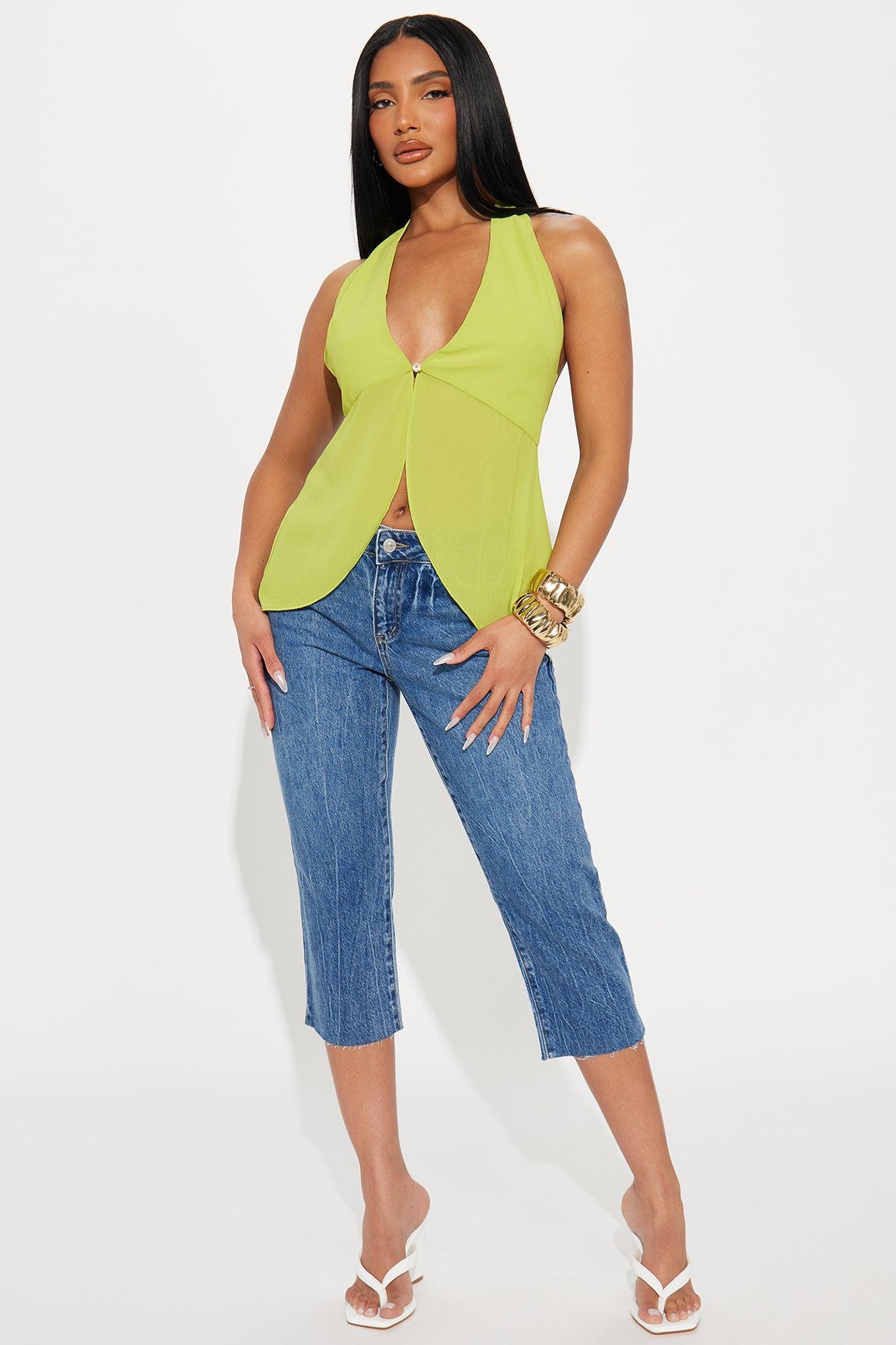 Halley Flyaway Halter Chiffon Top - Lime Product Image