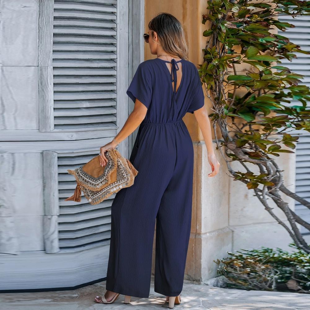 Women's Breezy Crinkled Chiffon Surplice Neckline Wide Leg Jumpsuit -Cupshe Product Image