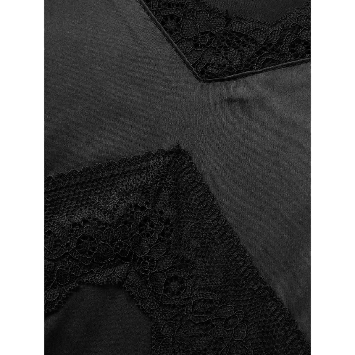 Plus Size Lace Panel Shirred Cami Dress Black Women Elegant Woven ribbon&lace trim V-neck Sleeveless Curvy BloomChic 22-24/3X Product Image