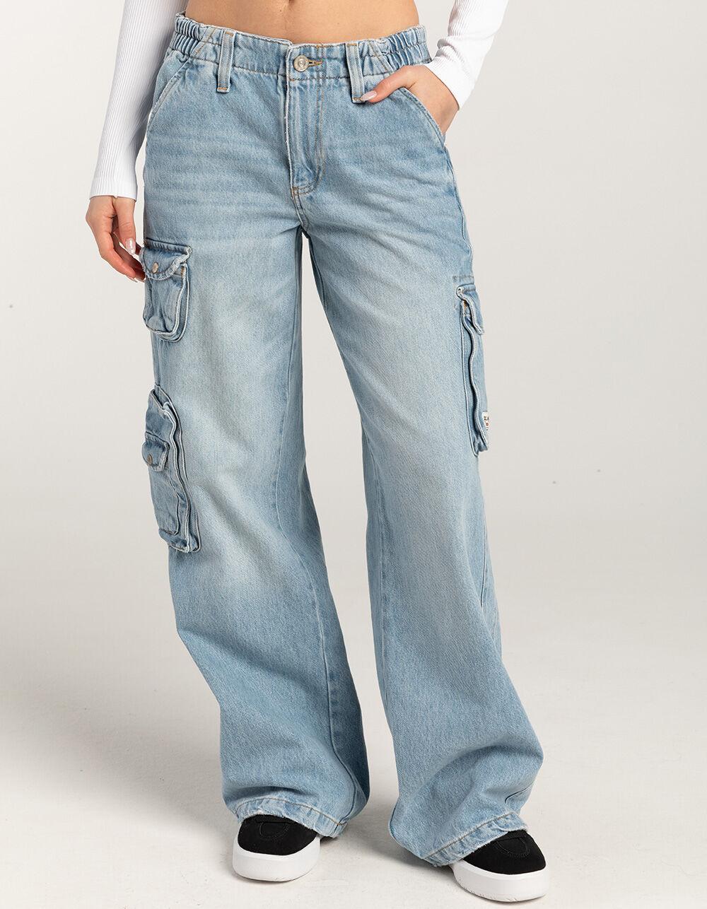 BDG Urban Outfitters Y2K Cyber Denim Womens Cargo Pants - LT BLAST Product Image