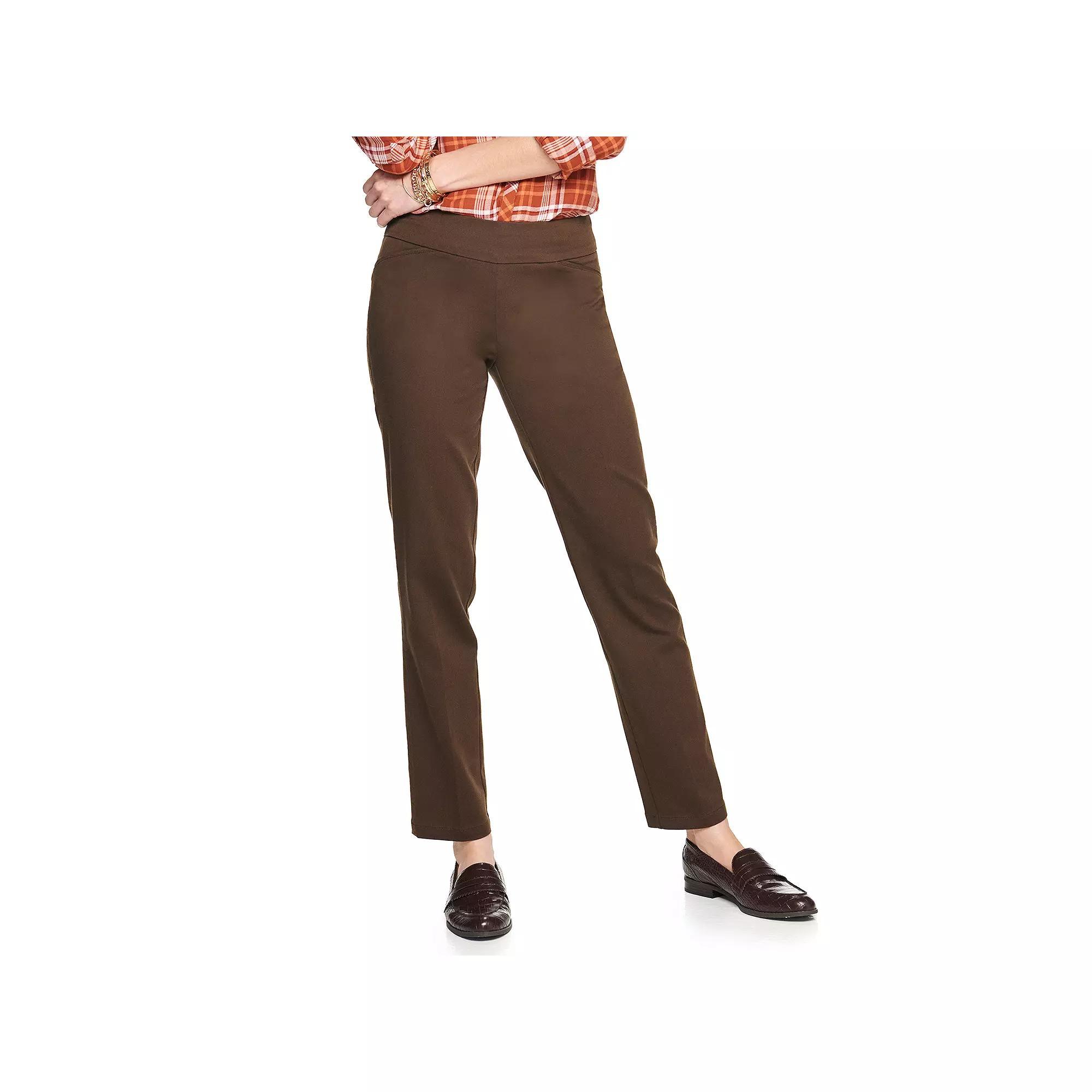 Women's Croft & Barrow® Effortless Stretch Pull-On Straight-Leg Pants, Size: 10, Brown Product Image