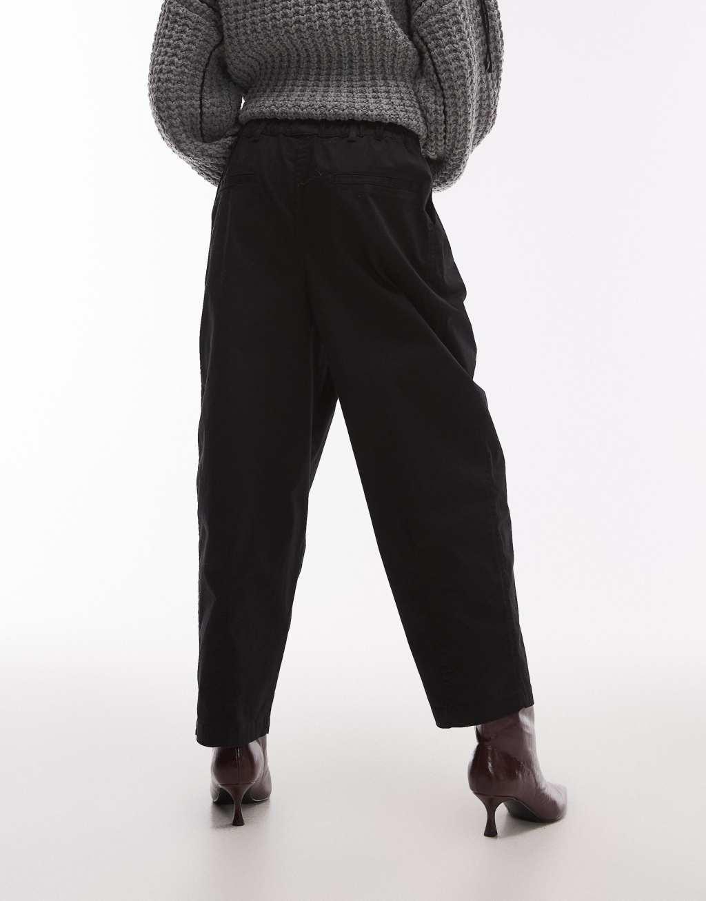 Topshop balloon casual fit pants in black Product Image