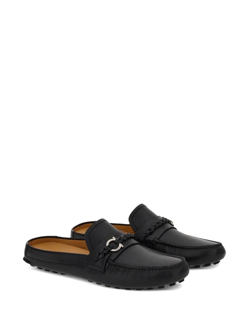 FERRAGAMO Gancini-plaque Driving Mules In Black Product Image