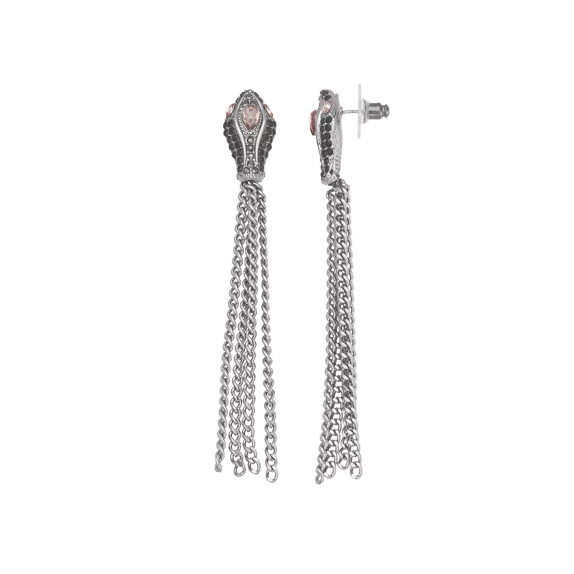 Simply Vera Vera Wang Silver Tone Snake Head Fringe Drop Earrings, Womens, Black Product Image