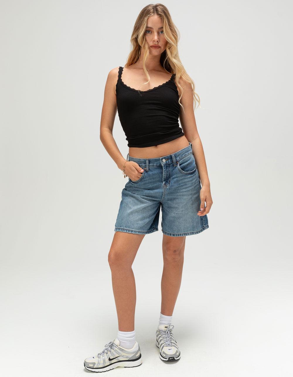 HEART & HIPS Lace Trim Womens V-Neck Cami - BLACK Product Image