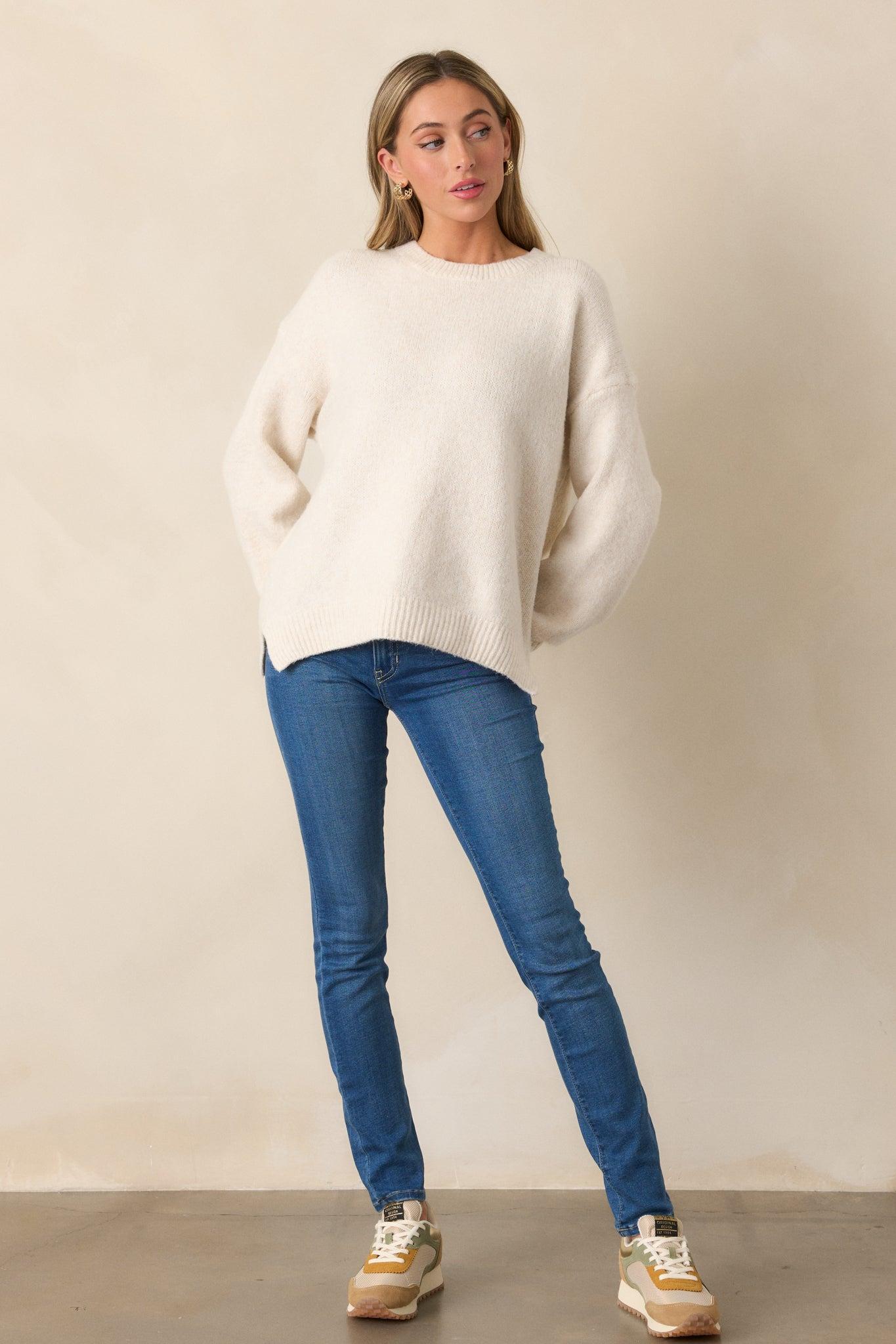 From Time To Time Oatmeal Pullover Sweater Product Image