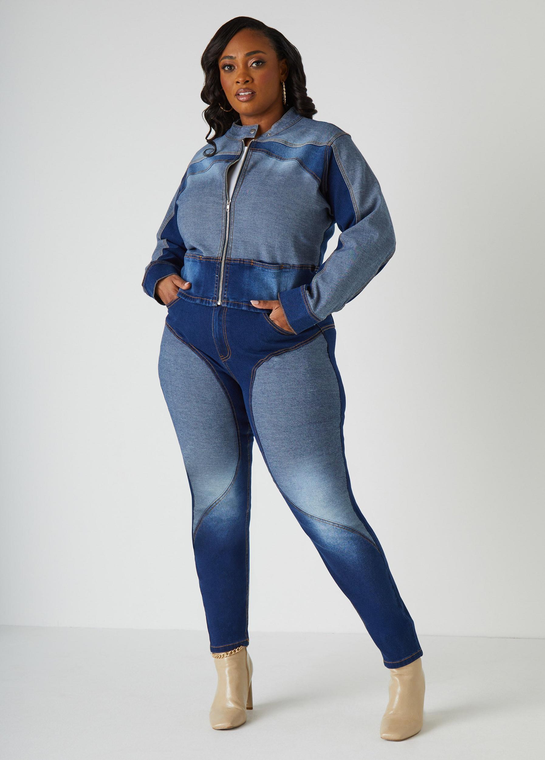 Colorblocked Denim Moto Jacket Product Image