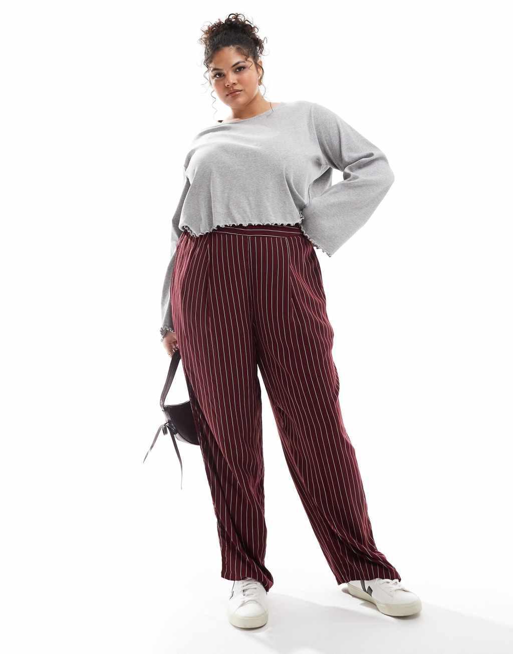 ASOS DESIGN Curve lettuce hem long sleeve t-shirt in gray heather Product Image