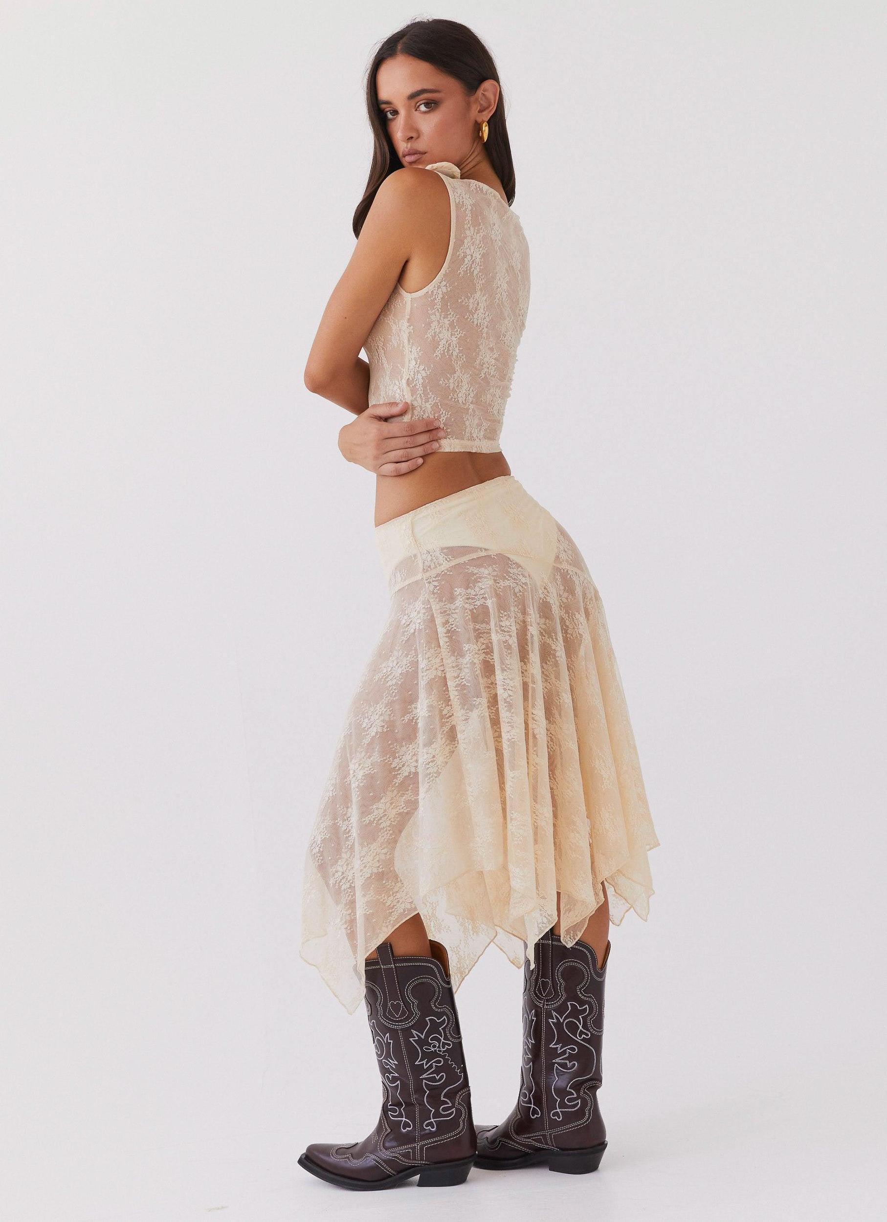 Nakia Lace Midi Skirt - Ivory Product Image