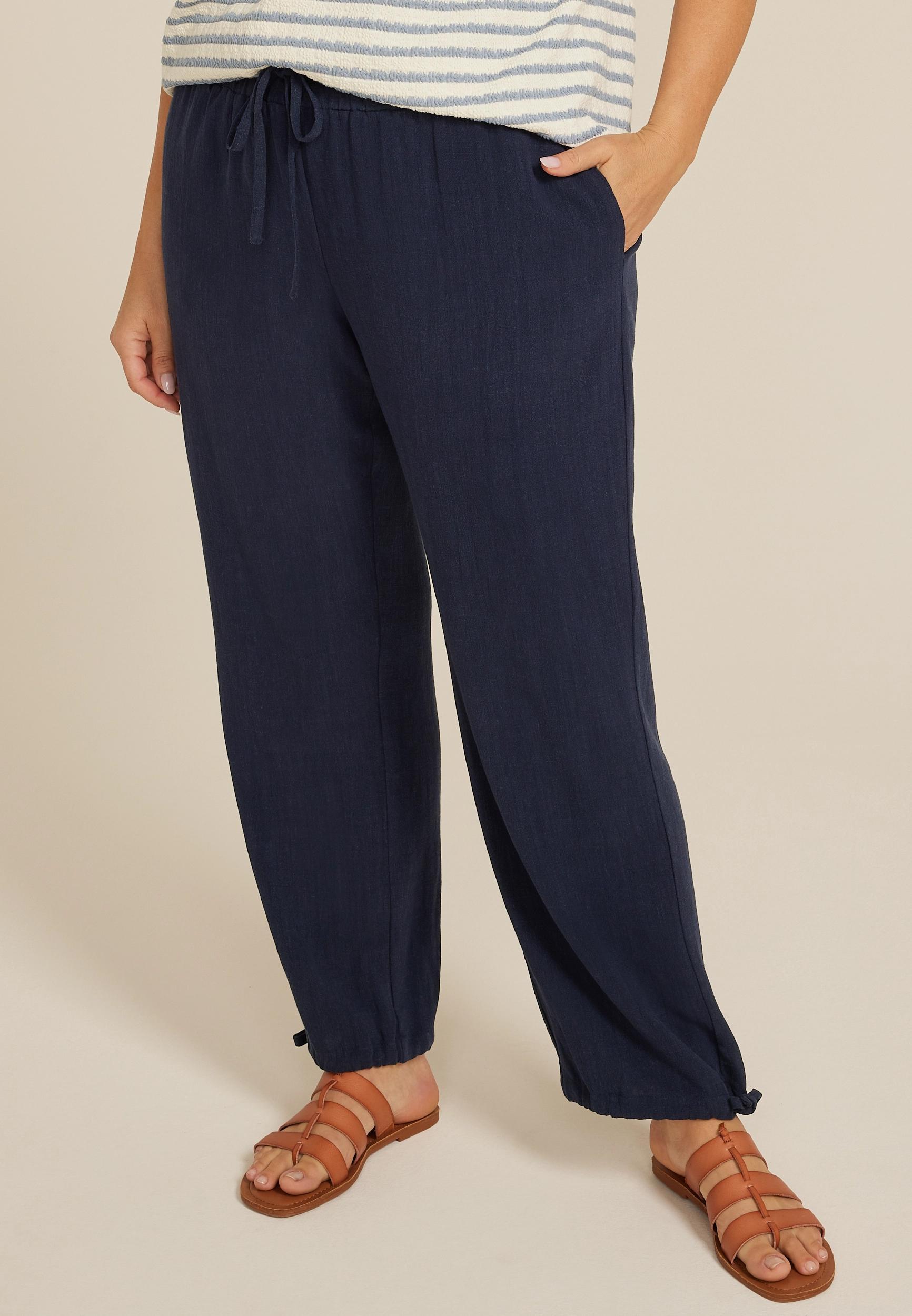 Maurices Plus Size Womens Linen Convertible Mid Rise Wide Leg Pants Green Size 2X Product Image