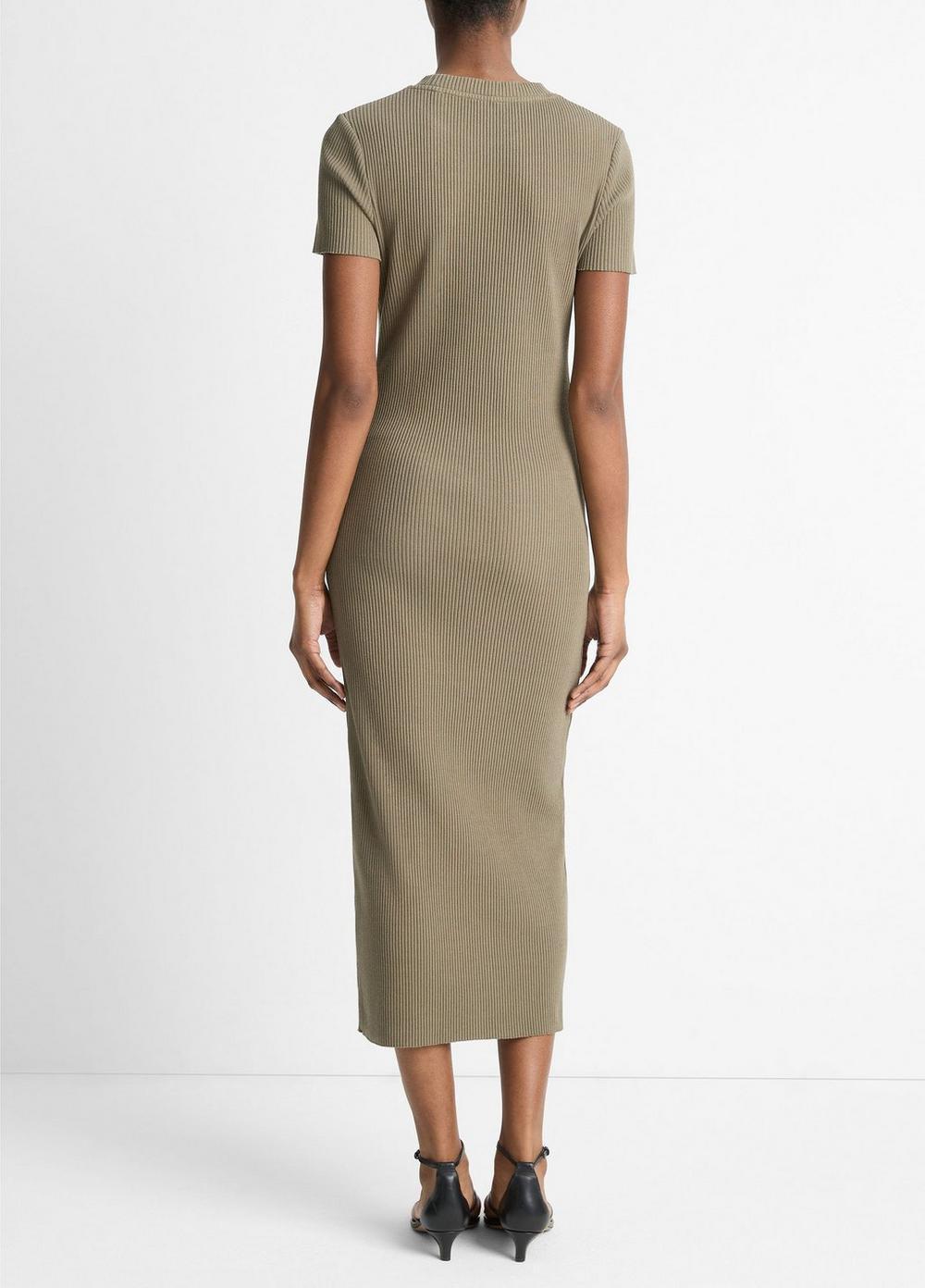 Womens Ribbed Cotton-Blend Crew Neck Dress, Off White, Size S Vince Product Image