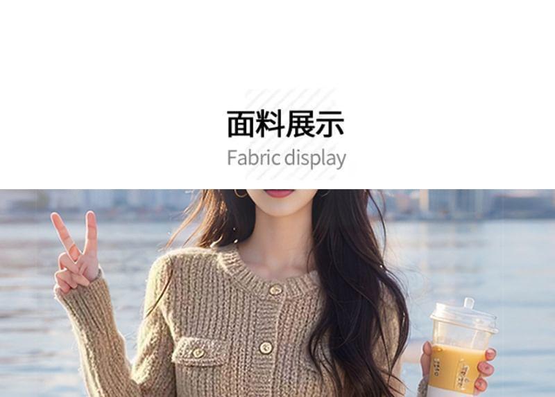 Long Sleeve Round Neck Plain Button Down Cable Knit Mini Sweater Dress Product Image