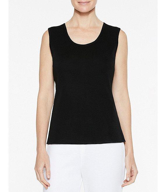 Ming Wang Scoop Neck Sleeveless Side Slit Knit Tank Top Product Image
