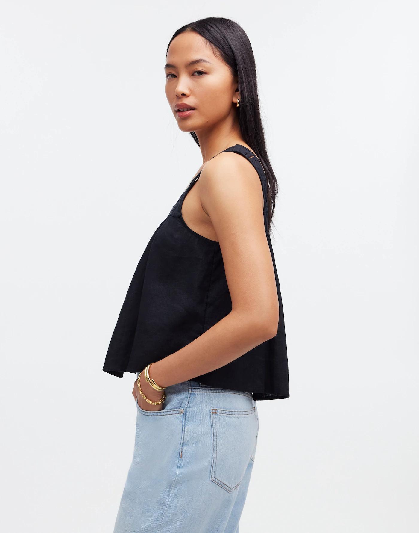 Embroidered A-Line Top in 100% Linen Product Image