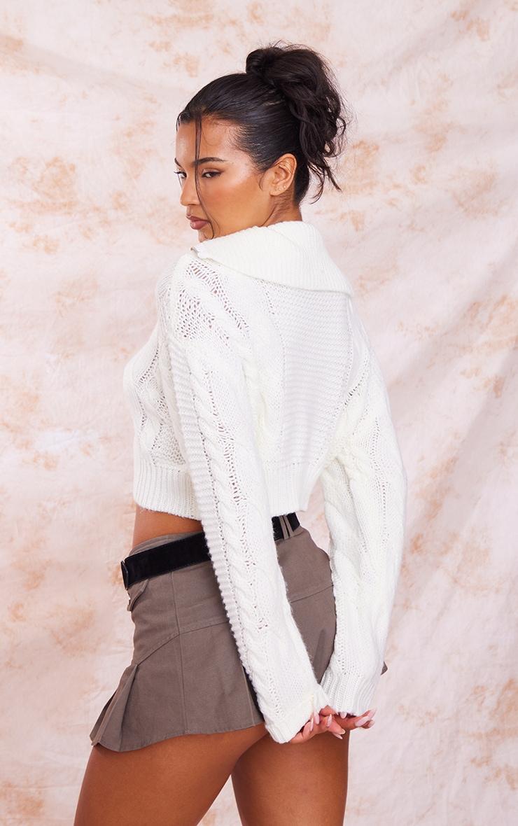 Cream Zip Up Knitted Cable Sweater Product Image