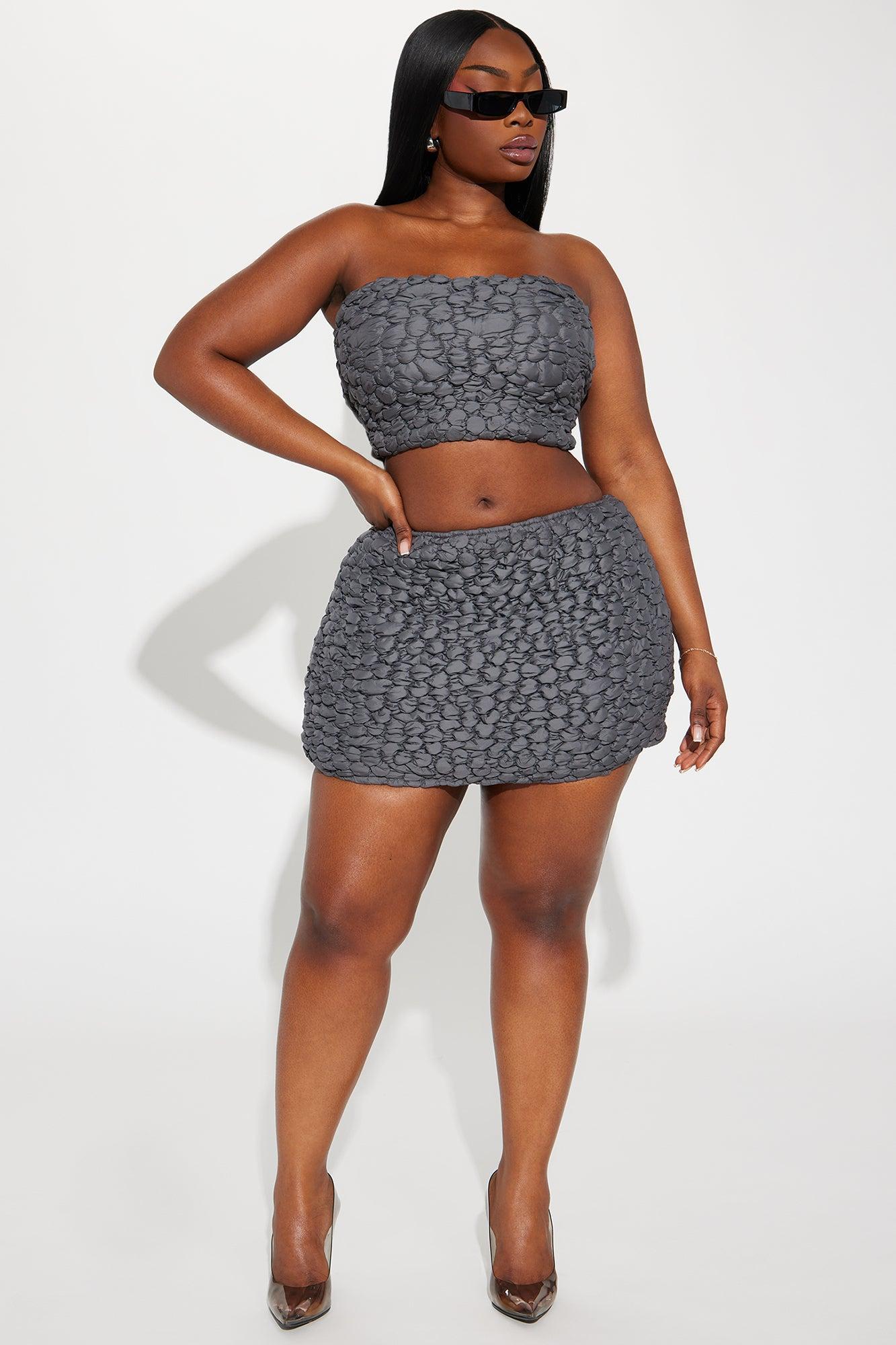Missing Out Textured Skirt Set - Charcoal Product Image