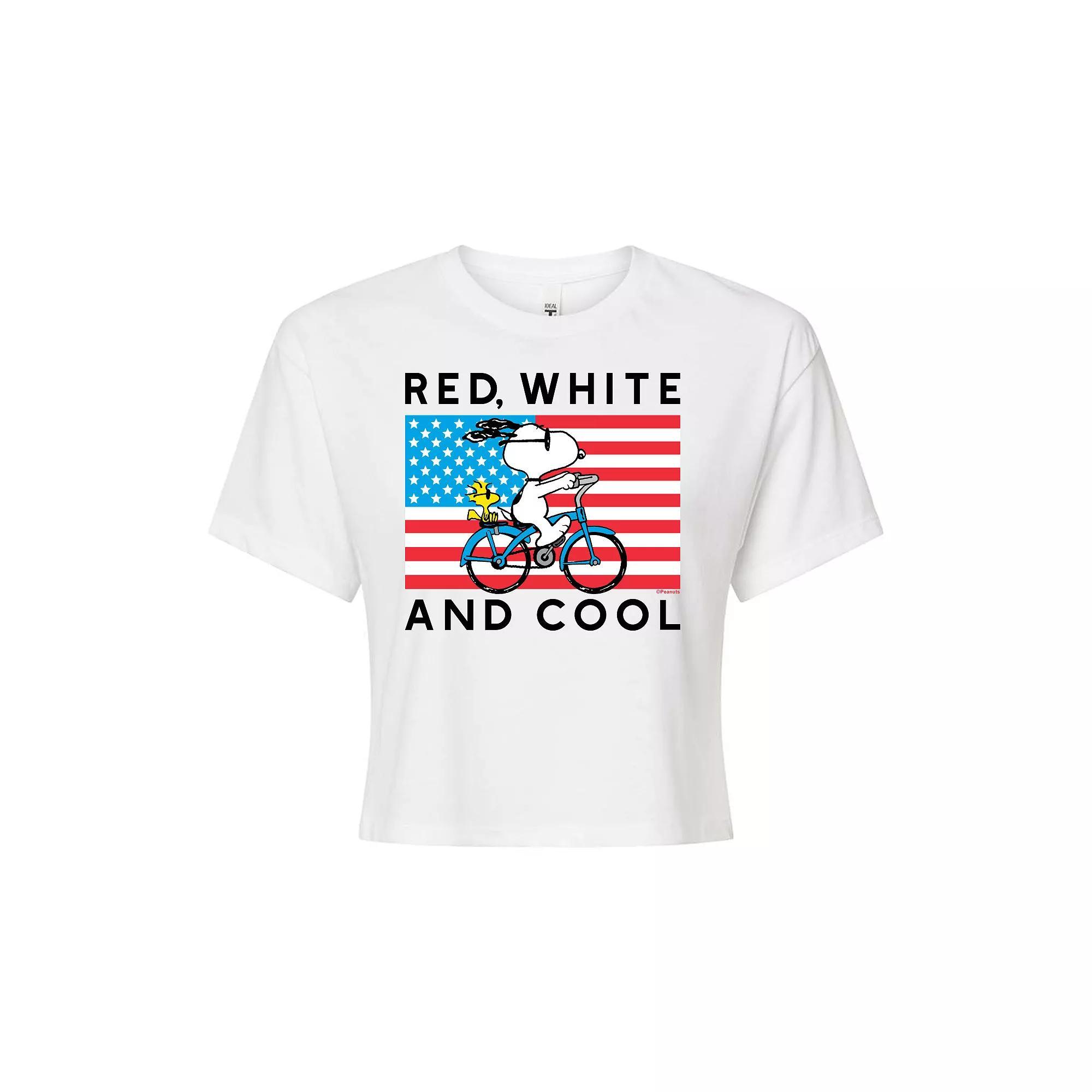 Juniors Peanuts Bike Riding Snoopy Red, White & Cool Cropped Tee, Girls Product Image