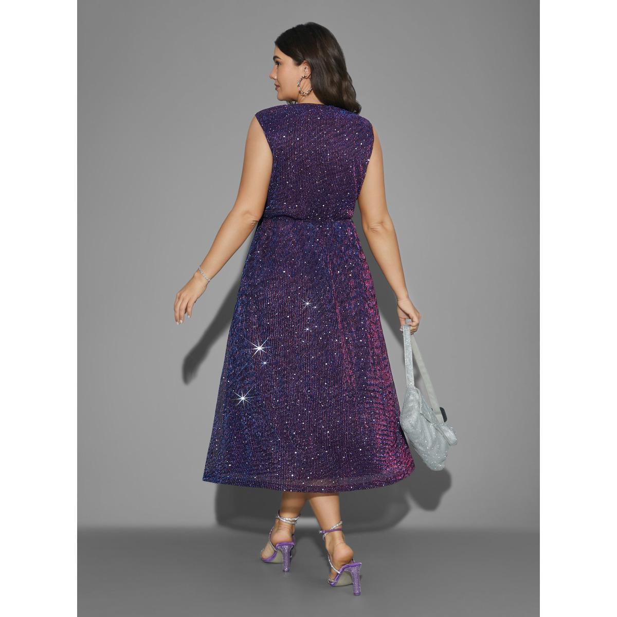 Plus Size Sequin Surplice Neckline Sleeveless Midi Dress Deeppurplered Women Cocktail Texture Party Curvy Bloomchic 26/4X Product Image