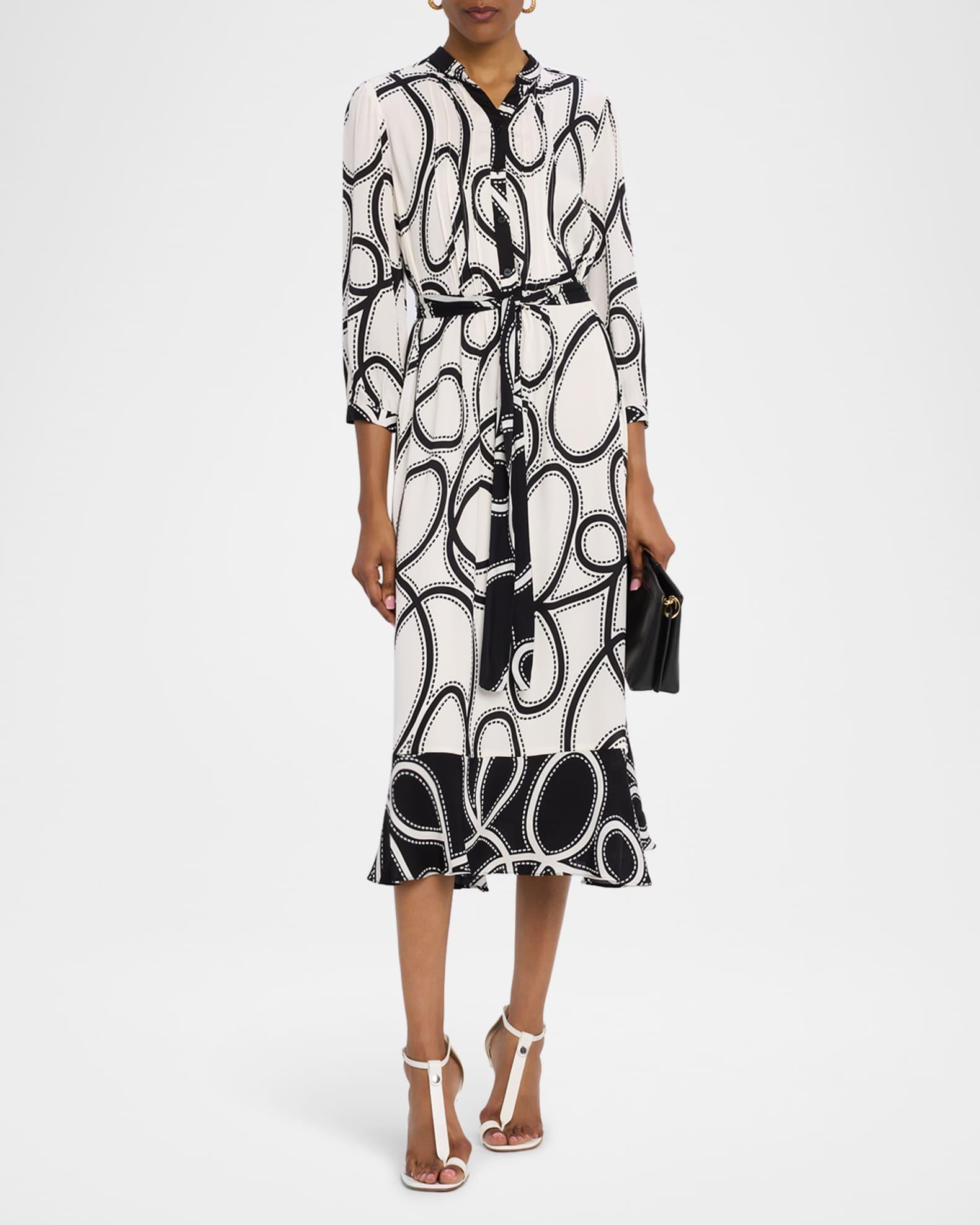 The Mila Dotted Swirl-Print Pintuck Midi Dress Product Image