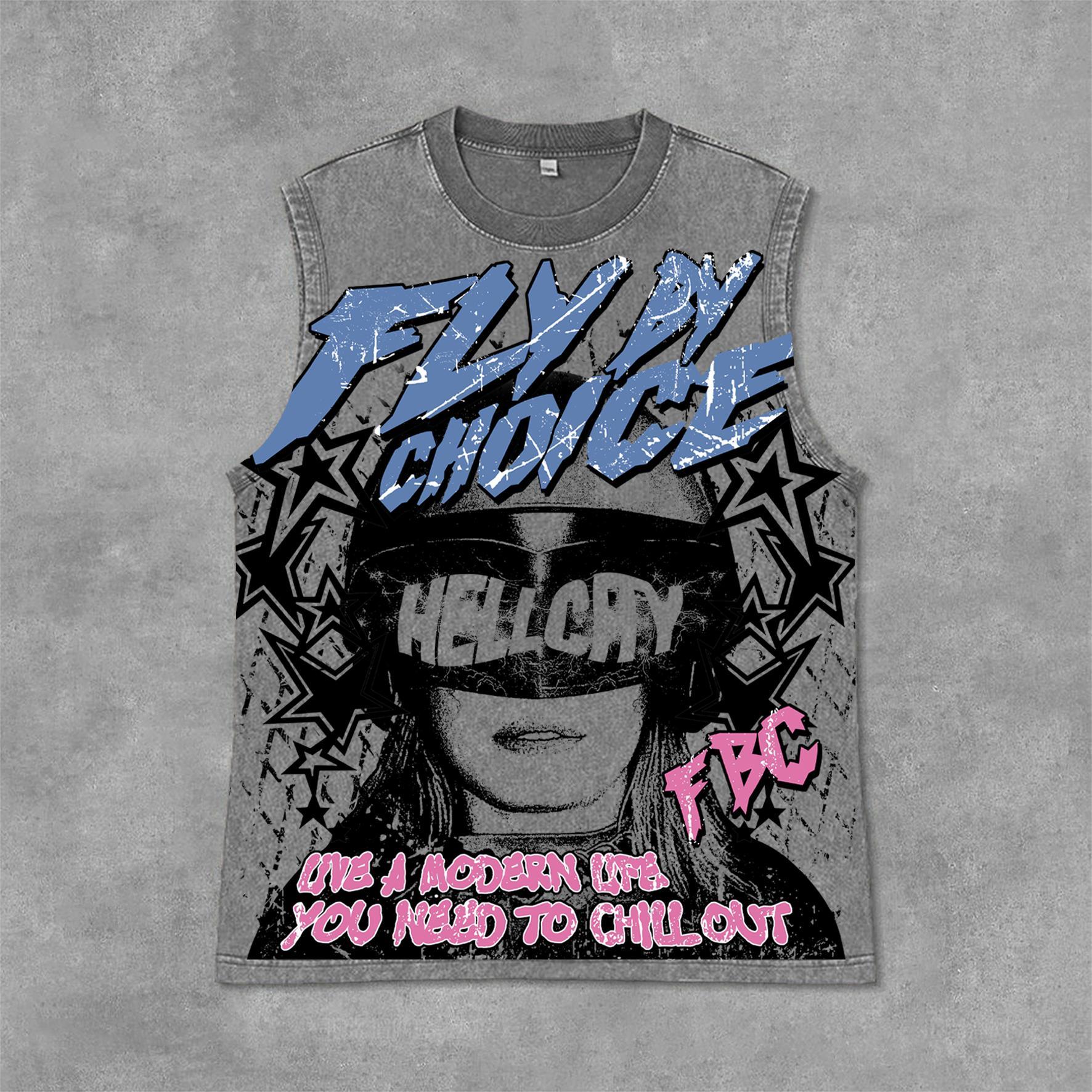 Fly By Choice Graphic Print Acid Washed Sleeveless Tank Top Product Image