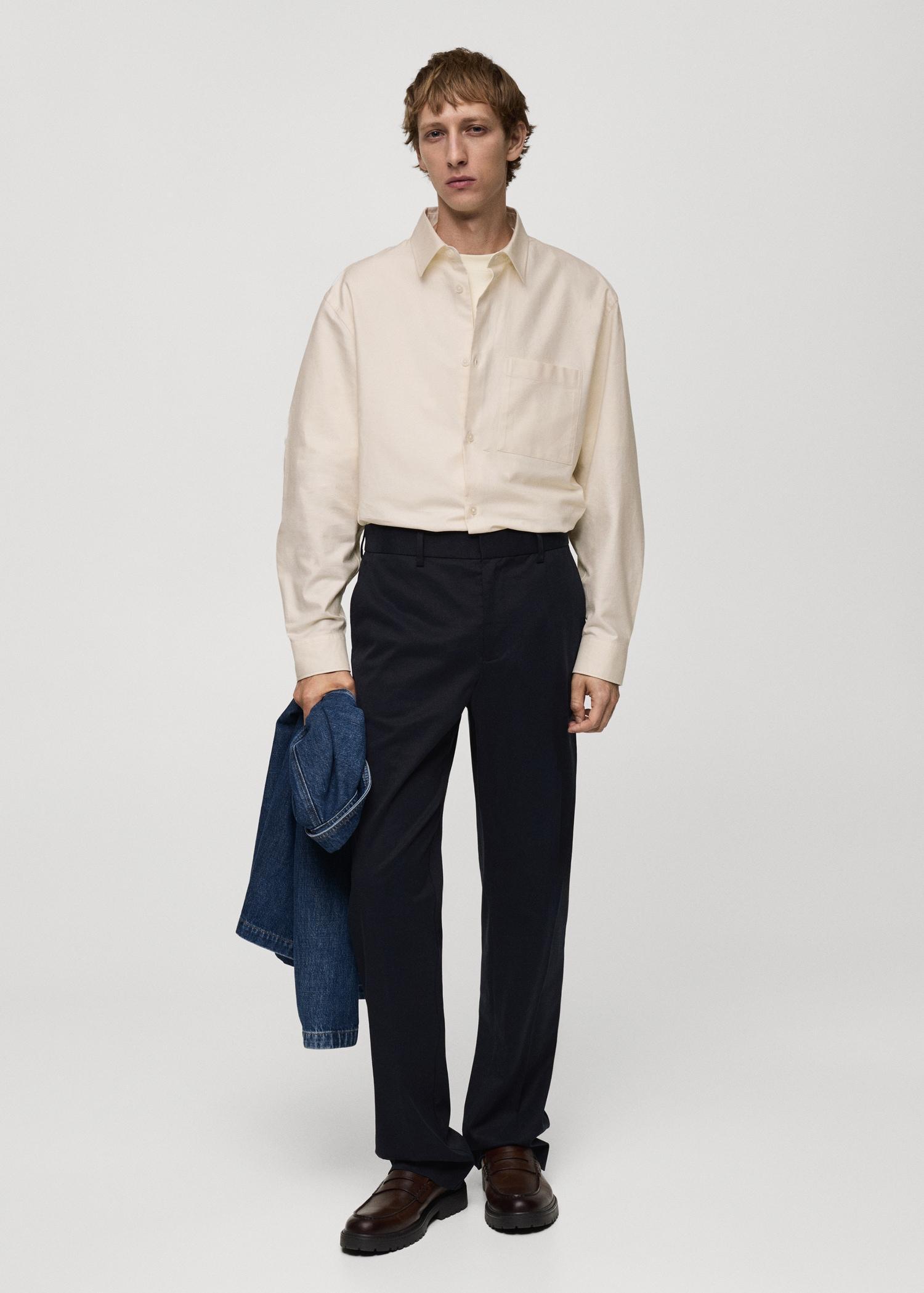 Relaxed-fit Oxford cotton shirt - Men | MANGO USA Product Image