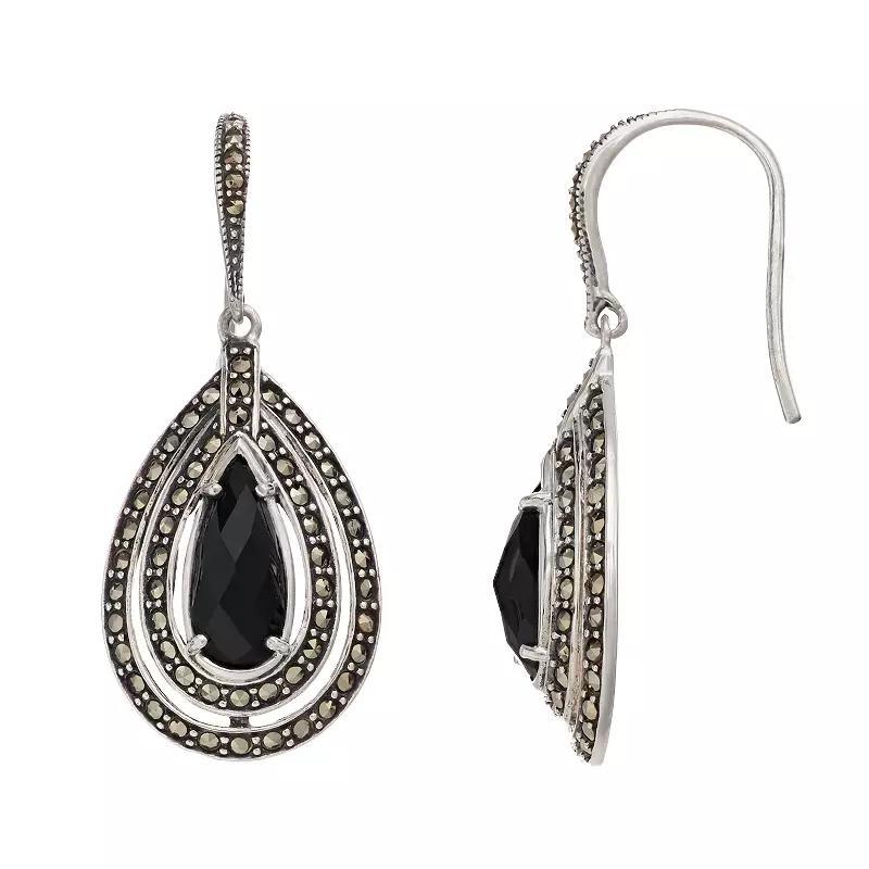 Lavish by TJM Sterling Silver Black Onyx & Marcasite Earrings, Women's Product Image