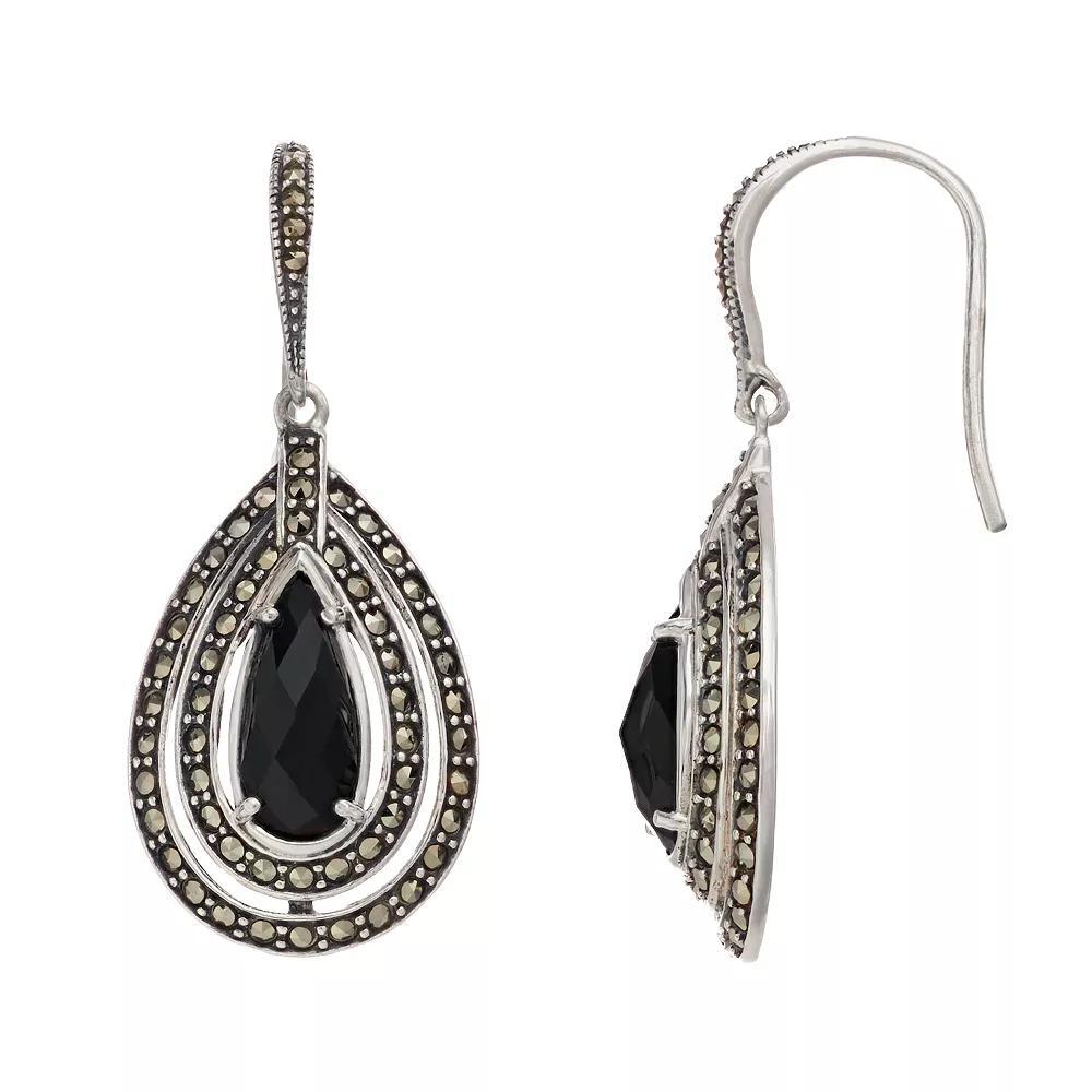 Lavish by TJM Sterling Silver Black Onyx & Marcasite Earrings, Women's Product Image