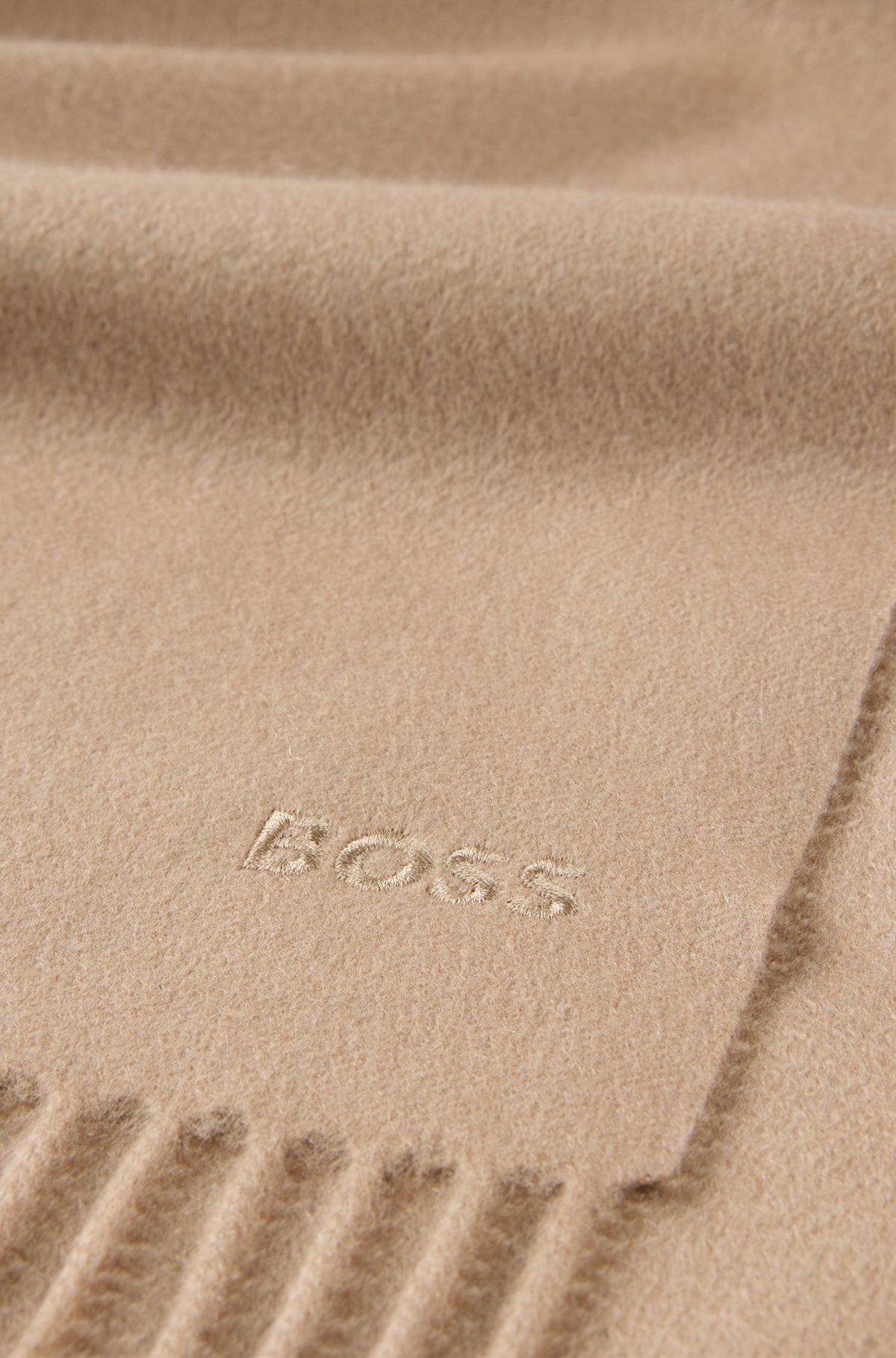 Italian-cashmere scarf with fringing and embroidered logo Product Image